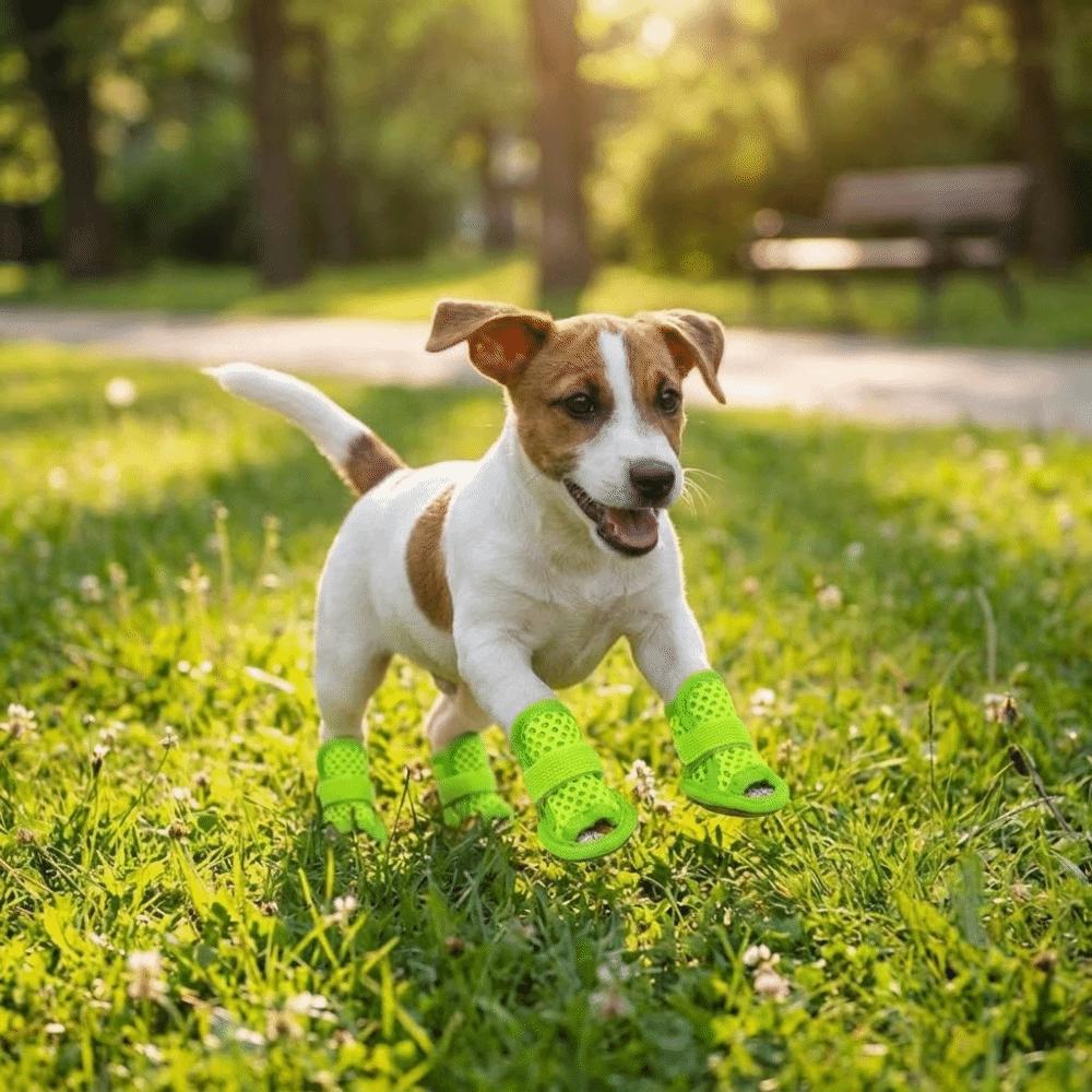 4Pcs/Set Non-Slip Summer Dog Shoes Adjustable Hollow Puppy Shoes Mesh Foot Covers  Outdoor Hiking