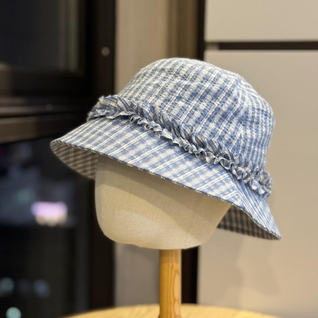 Spring and summer sweet plaid lace bucket hat women's casual versatile small fresh bucket hat showing face small sunshade basin hat tide