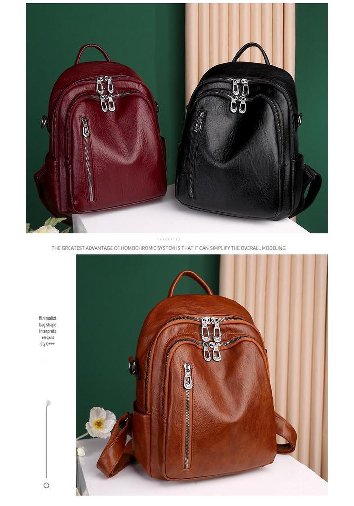 2024 Women's Soft Leather Waterproof Backpack - Large Capacity, Casual Korean Style for Shopping, Travel, and Mommy Needs