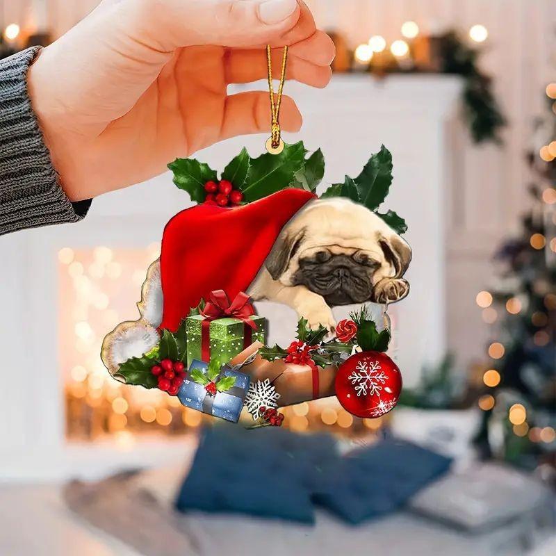 Adorable Acrylic Christmas Hat For Sleeping Dogs Car Rearview Mirror Accessory