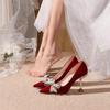 Wedding shoes women's Chinese bridal shoes summer 2025 new show clothes wedding dress two wear red not tired feet high heels