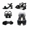 Vivian Organza Tulle Sheer Ankle Strap Sandals with 6cm Chunky Size S V64105SM Women's Heel, Black, (22.0-22.5cm),
