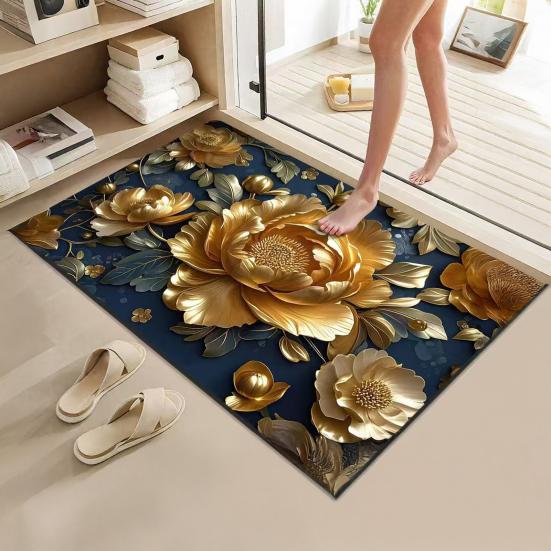 3D Floral Bath Mat Diatomaceous Earth Absorbent Floor Mat Non Slip Realistic Flower Bathroom Rug