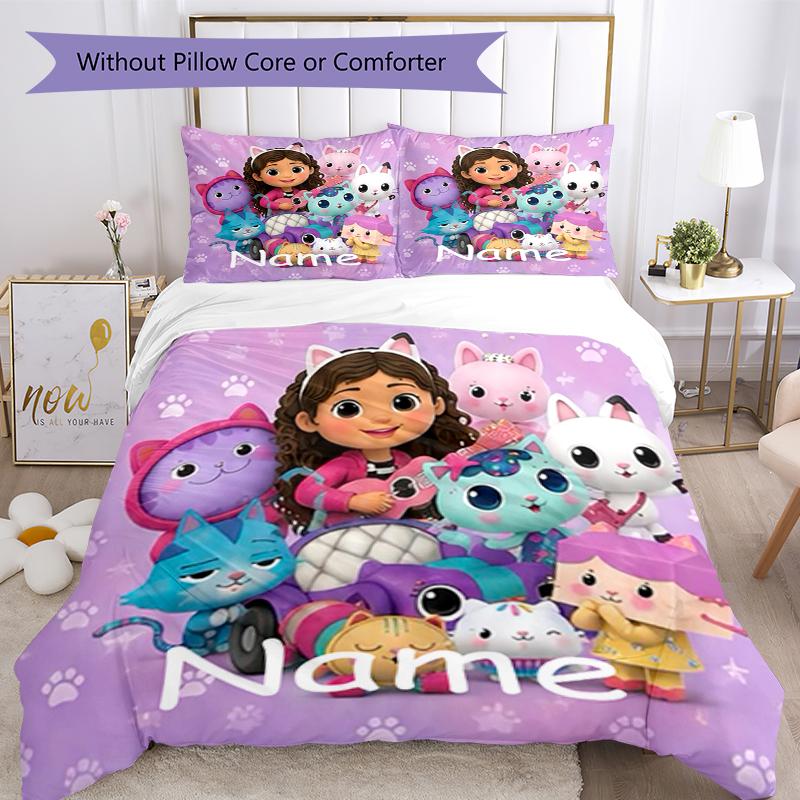 Set de Lenjerie de Pat cu Nume Personalizat 3 Bucăți Casa de Păpuși a lui Gabby Husa de Plapumă Închidere Include 1 Husă de Plapumă 2 Fețe de Pernă Moale și Confortabilă Pentru Toate Anotimpurile