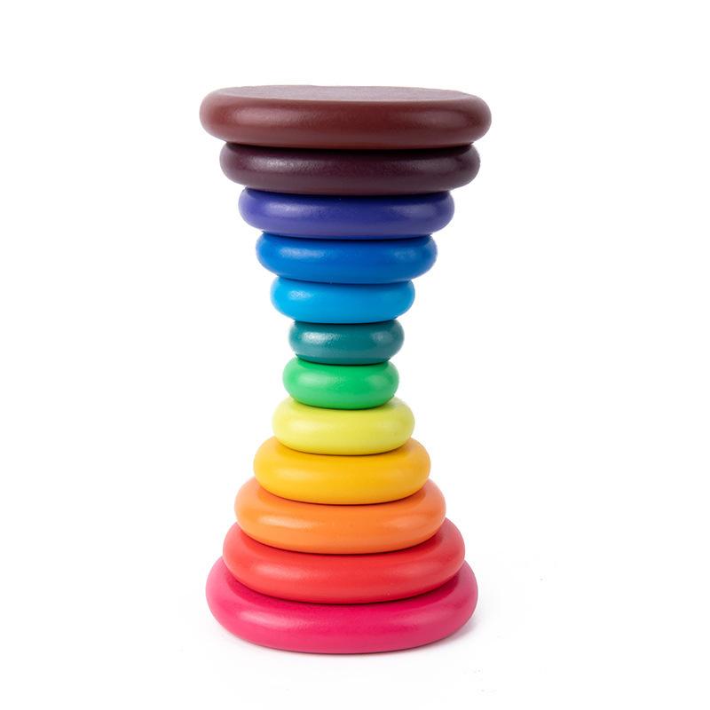 Stacking Balance, Early Childhood Education Rainbow Stacked Stone Pebble Building Block Color Cognition Stacked Music Toys