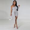One-Shoulder Long Sleeve Sequined Bodycon Party Dress for Women