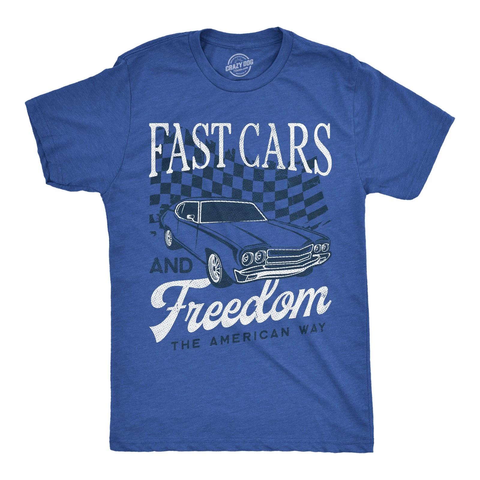 Mens Funny T Shirts Fast Cars and Freedom Sarcastic Patriotic Graphic Novelty XXL
