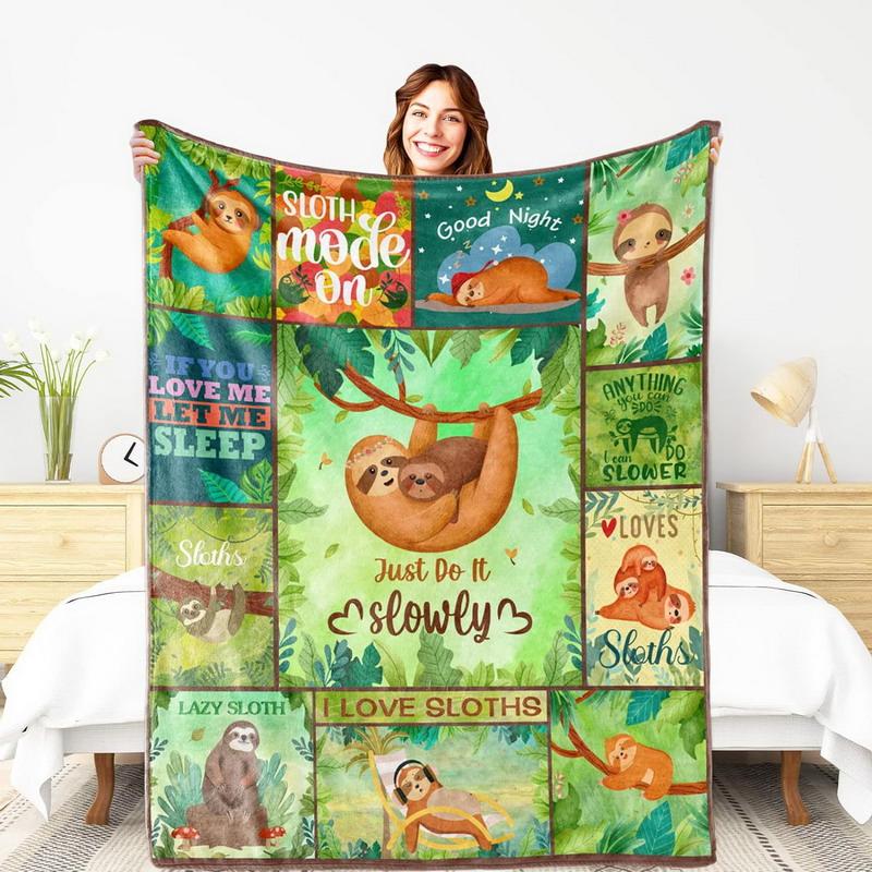 Cozy Sloth Print Plush Throw | Fluffy Animal Blanket for Couch, Bed, Travel & Camping - Kids & Adults Kawaii Pattern For Child