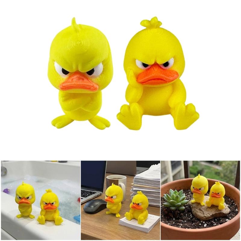 2pcs 3D Printed Angry Duck Figurine Home Decoration Gift For Kids Cartoon Yellow Duck Desktop Shelf Ornament