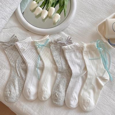 5 Pairs of Female Summer Thin Style Bow Lace Lovely Tube Pile Socks