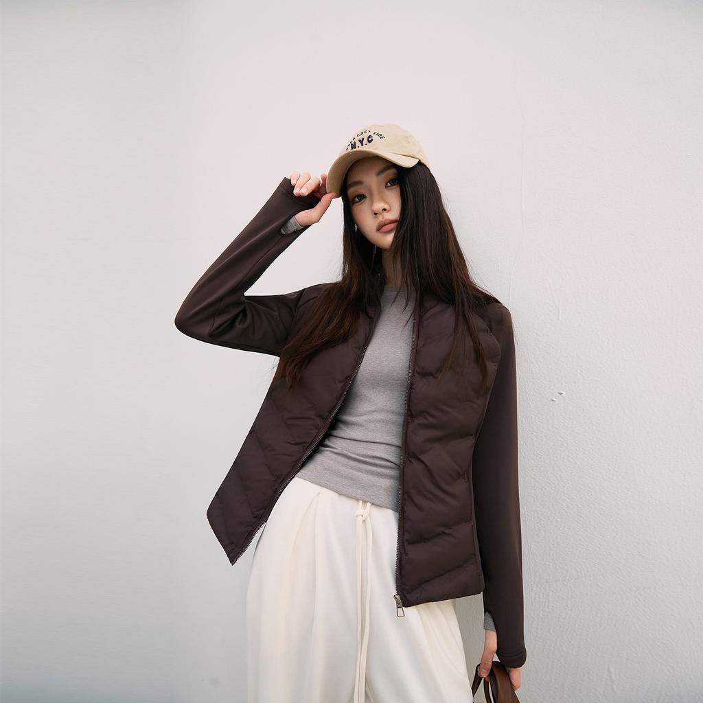 Women's new slim-fitting light sports jacket stand-up collar cotton-padded coat autumn and winter ribs running warm cotton-padded coat black