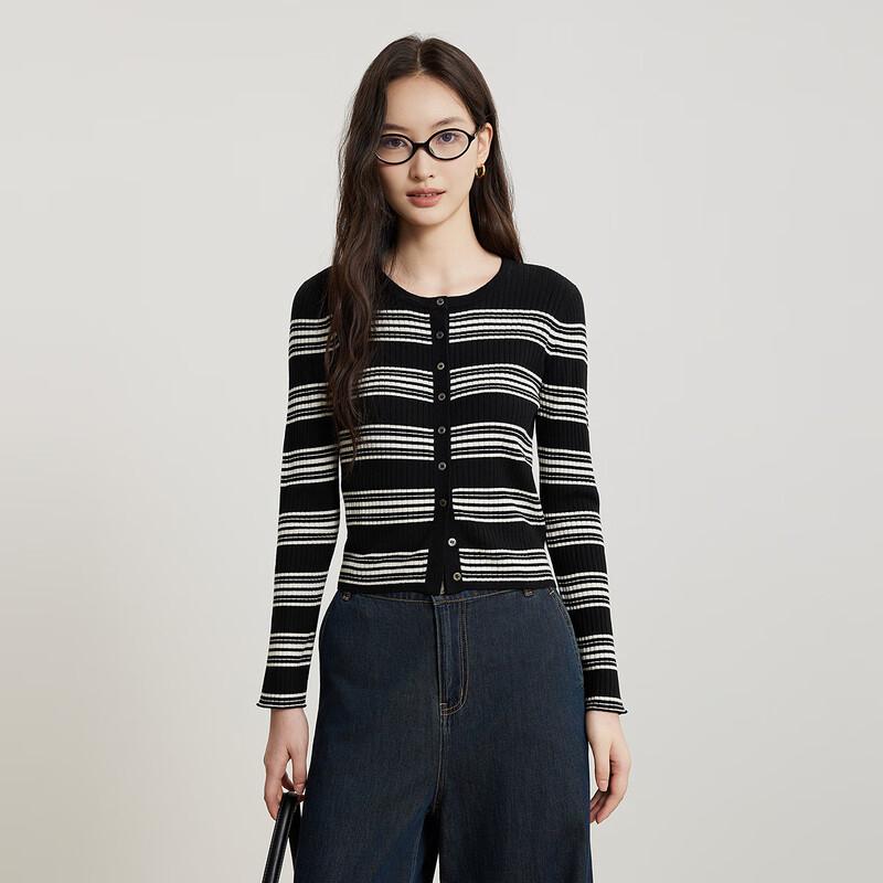 Women's Striped Long Sleeve Knit Sweater
