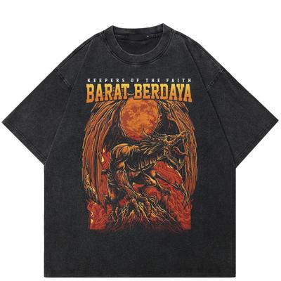 T-shirt Unisex Streetwear con Grafica Drago Cotone Lavato Nero Maglietta Unisex Top Magliette Estate Maniche Corte T-shirt