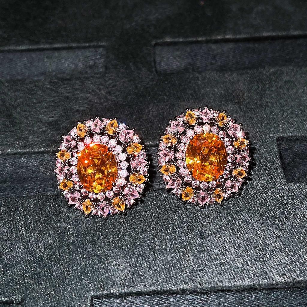 Boho Style copper Color Zircon Sets For Female Yellow Zircon Full Stone Necklace Ring Earrings Bridal Wedding Banquet Accessory
