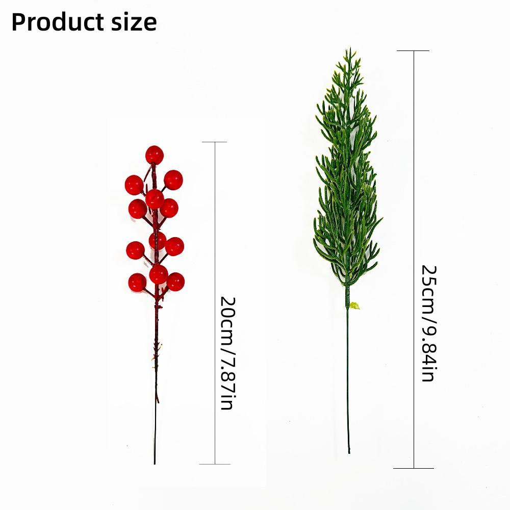 20/40/68pcs Christmas Decorative Flowers Red Berry Stems Artificial Pine Branches Fake Green Plant Pine Leaf Picks DIY