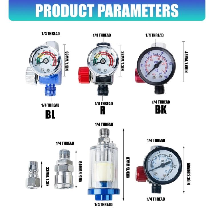 Pneumatic Tool Accessory Oil Water Separator Air Pressure Regulator Gauge Adjustable Flow Control Plastic Filter