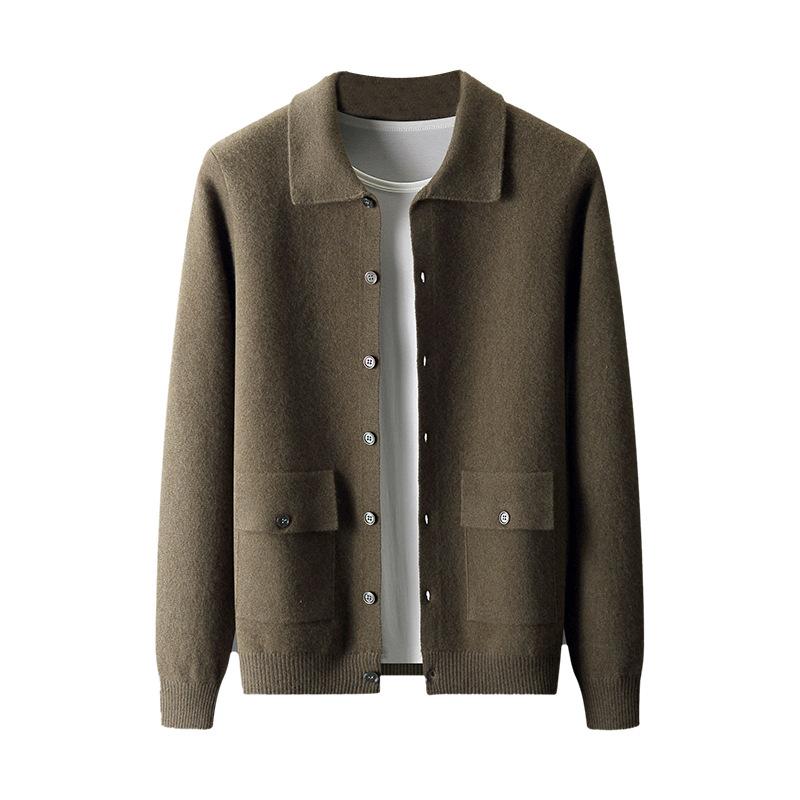 Autumn/Winter Siping Airy Layer Polo Collar Wool Cardigan For Men'S Buttoned Wool Knit Cardigan