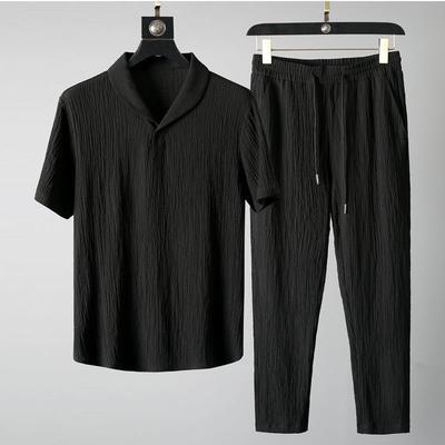 Summer New Fashion Suit Men Thin Short-Sleeved Shirt + Trousers Casual Light Luxury All-Matching Sports Suit For Man