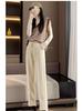 Woolen High-Waist Fleece-Lined Slimming Cigarette Pants, Autumn/Winter, Elastic Waist, Cropped Loose Fit