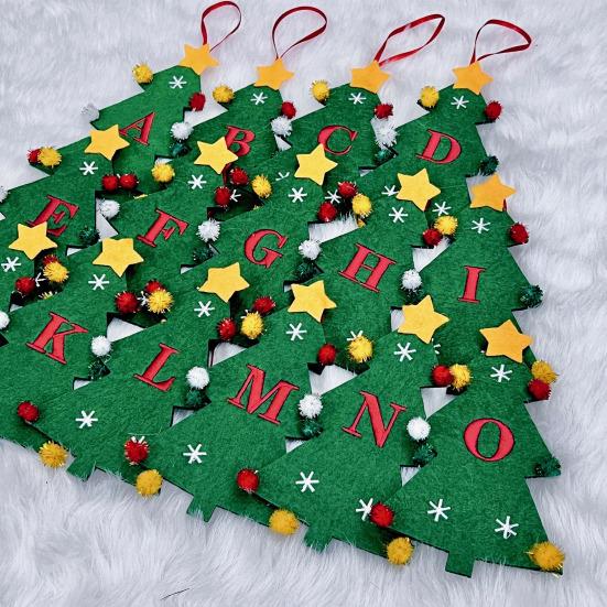 Christmas Tree Pendant Ornament with Lanyard 26 Letter Design Felt Fabric Holiday Xmas Tree Hanging Decoration