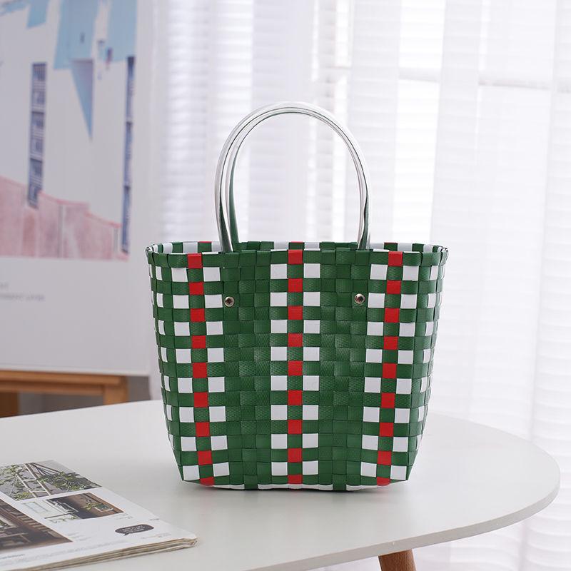 Handmade PVC Woven Bag: Versatile Home, Vegetable, Bath, and Beach Basket