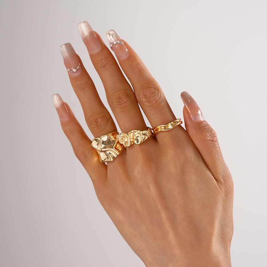 Three-piece pleated smooth water drop open ring niche jewelry