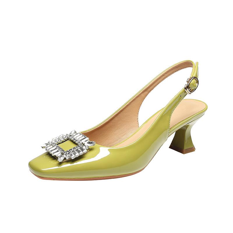 

Ботоу сандалии с открытой пяткой летняя мода 2025 новые туфли-лодочки с квадратным носком и пряжкой со стразами на шпильке 40