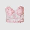 Pink Mesh Embroidered Corset Lingerie: Sexy Bandeau with Fishbone Detailing