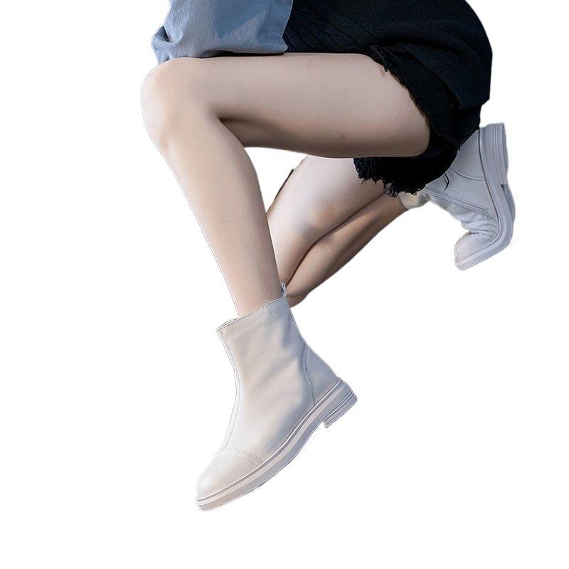Low-top Leather Martin Boots Women's Autumn and Winter New Single Boots Casual Versatile Flat-bottomed Velvet Short Boots