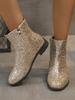 Boots Women Christmas Glitter Zipper Chunky Heel Ankle Boot Sequins Round Toe Chunky Heels Ankle Boots Party Shoes for Women