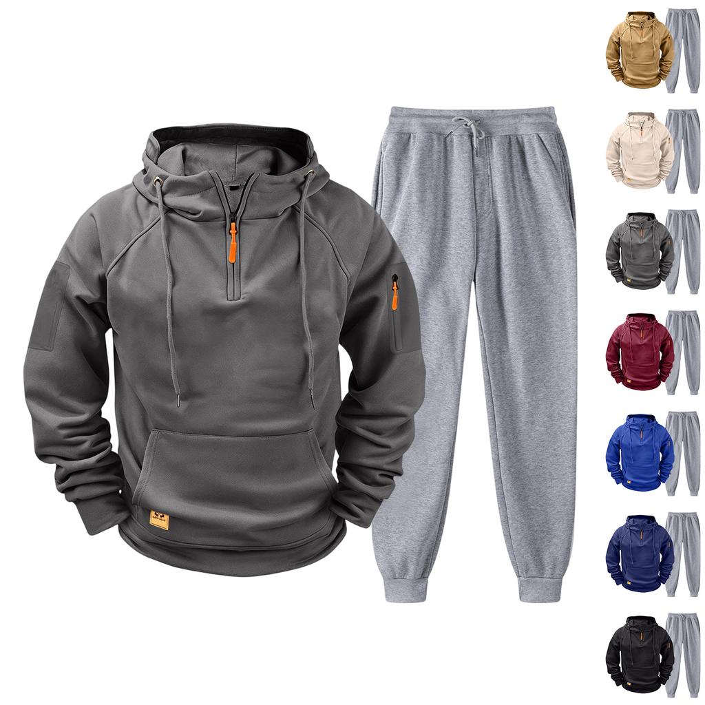 Men's Casual Hoodie and Jogger Set - Long Sleeve Drawstring Sweatsuit with Multiple Pockets for Fall Winter (Dark Gray)
