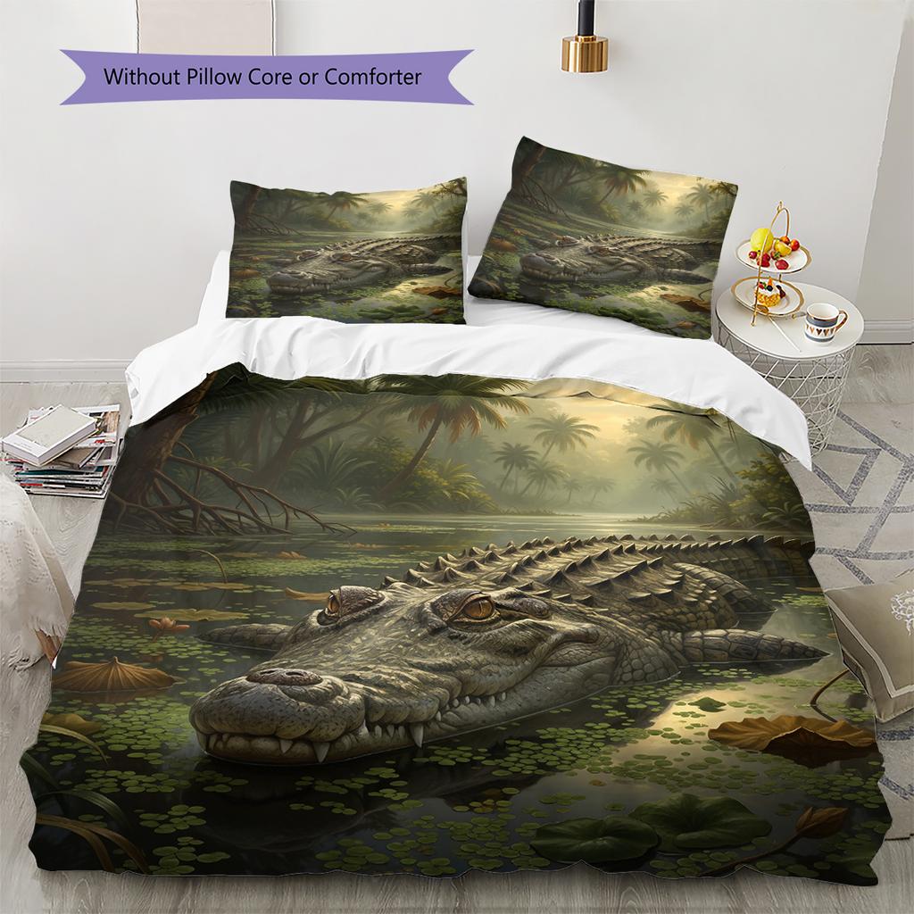Crocodile Pattern Bedding Home Decoration Birthday Gift (1 * Duvet Cover + 2 * Pillowcase, Without Core)