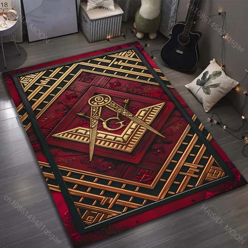 1 szt. Dywan z nadrukiem symbolu kompasu i kwadratu do salonu, sypialni, przy łóżku, pod sofę, mata podłogowa, nowoczesny wystrój domu, dywan obszarowy