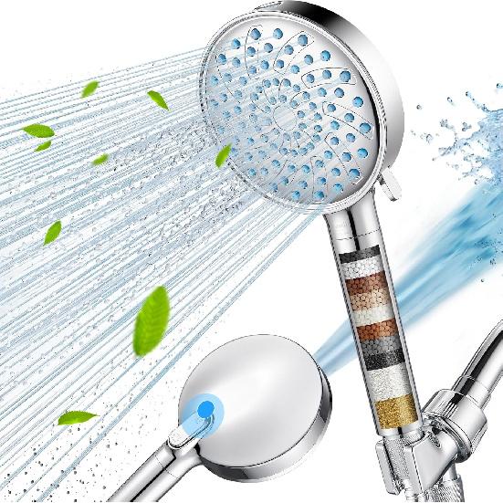 Filtered Shower Head with Handheld, High Pressure 7 Spray Mode Showerhead with Filters, Water Softener Filters for Hard Water - Remove Chlorine -