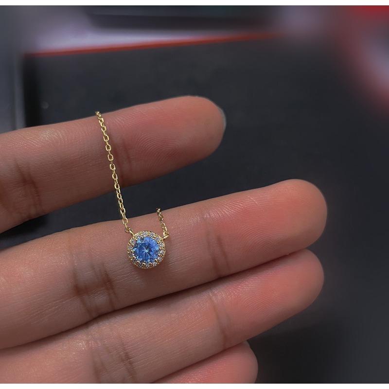 S925 Sterling Silver Crystal Blue Topaz Necklace Female Niche Design Light Luxury All-Match Clavicle Chain