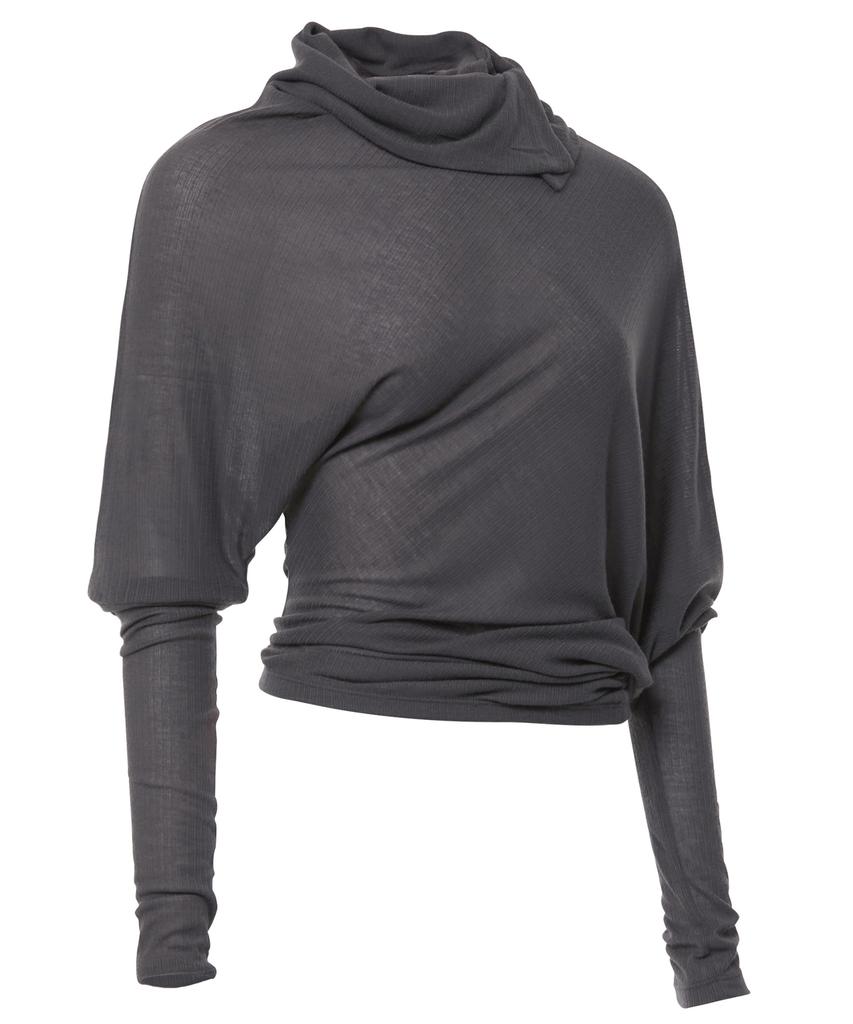 Peulleeoeob Sheer Asymmetrical Long Sleeve (Fl-175_Charcoal)