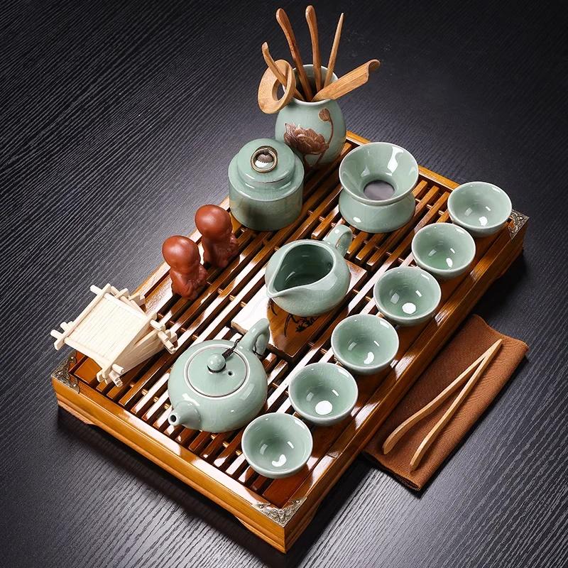 Luxury Chinese Porcelain Tea Cup Set, Tea Ceremony Strainer, Purple Clay, Kung Fu Tea Set Tray, Teaware DG50TS