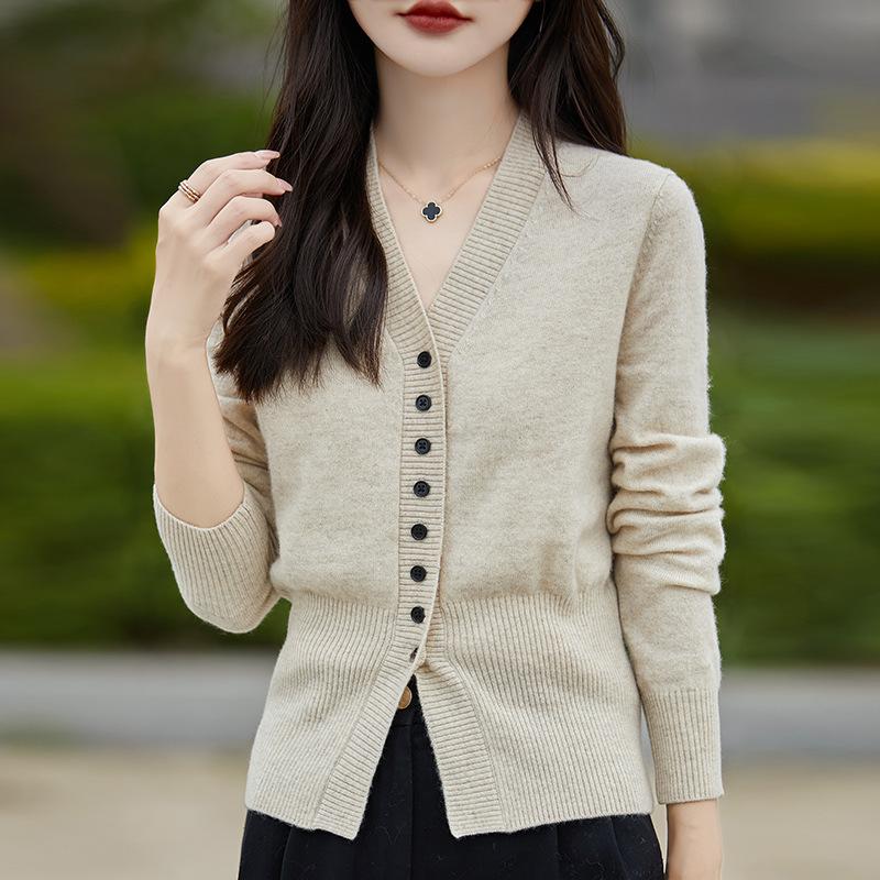 Cárdigan de punto de manga larga francés, chaqueta de mujer, suéter, prendas de vestir exteriores cortas, delgadas y de cintura alta