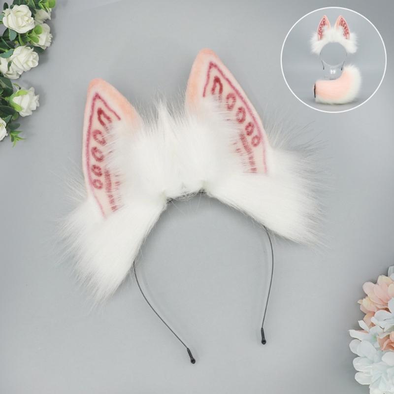 Faux Furs Bunnies Ears Headband Tail Animal Bunnies Costumes for Christmas Halloween Cosplay Party Costume Accessories