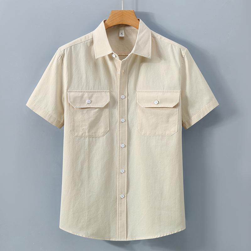 Men's Summer White Casual Double Pocket Cotton Shirt
