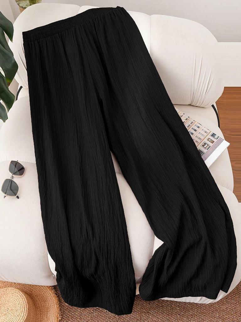 Plus Size Women's Elegant Elastic Waist Lace-Up Casual Trousers with Pockets for Spring and Summer Vacations