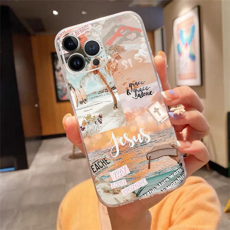 

Aesthetic Christian Jesus Phone Case For iPhone 17 Pro Max Air 16 15 14 13 Pro Max 15 16 Pro 15Plus Silicone Cover iphone 14ProMax