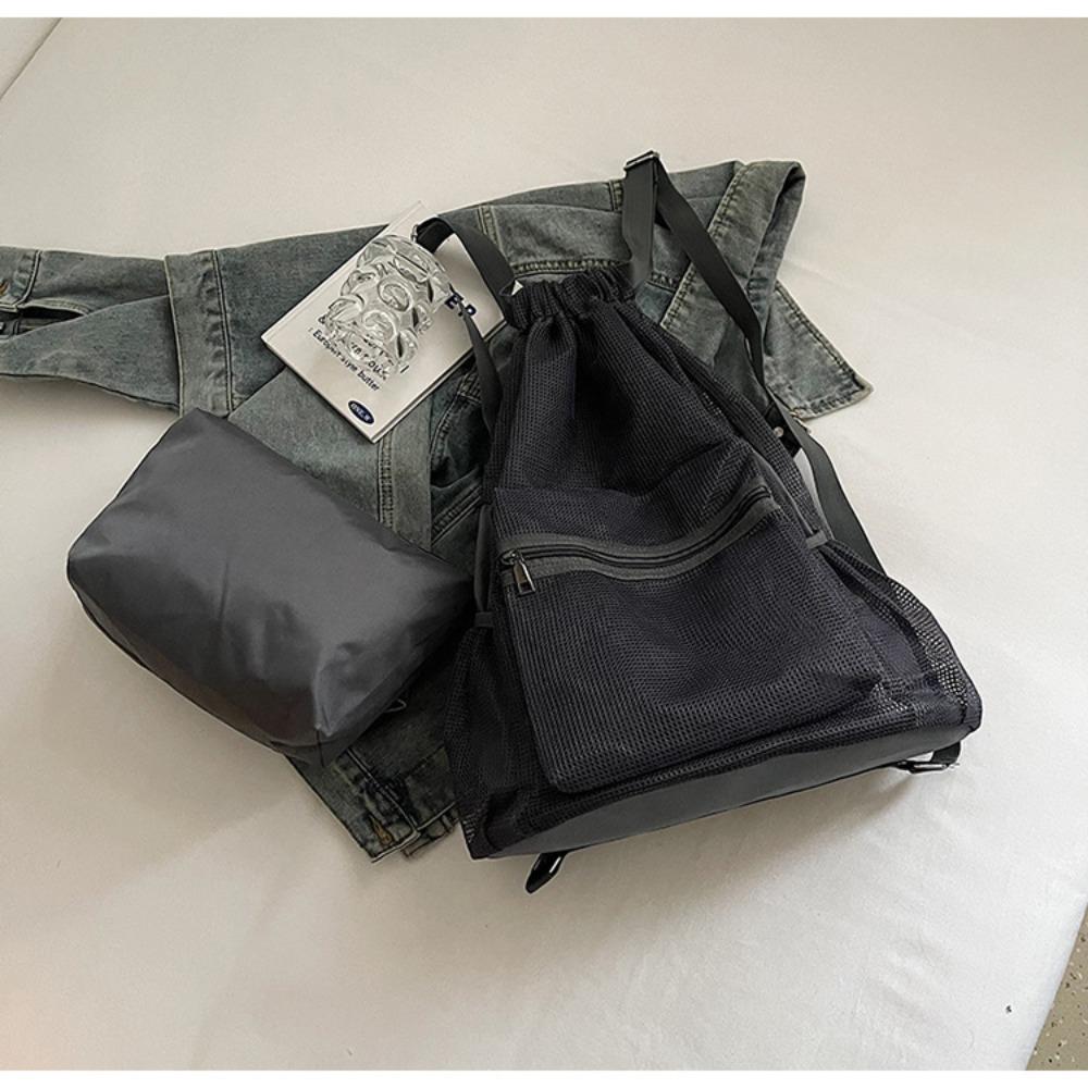 

Portable Nylon Backpack Hollow Mesh Beach Bag Cute Drawstring Backpack Girls серый