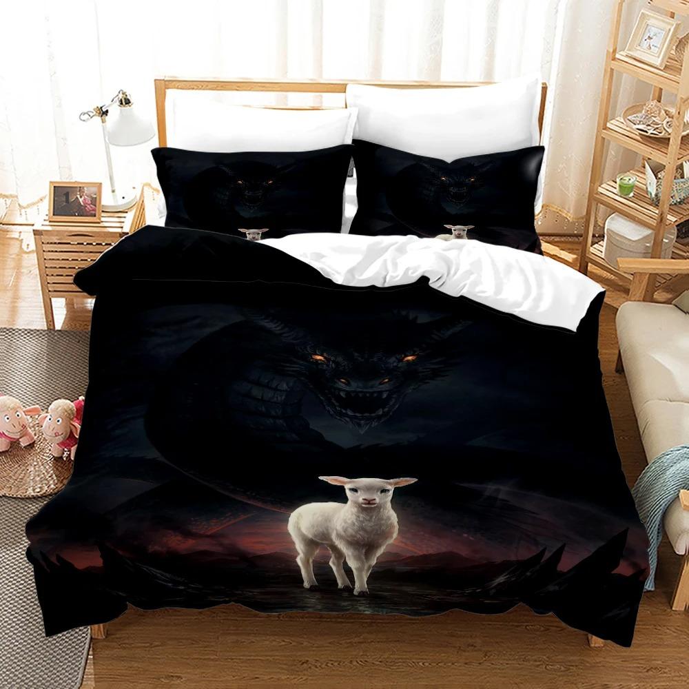 Anime Monster Sängkläder Set Enkelt Twin Full Queen King Size Djur Etikett Lejon Varg Sängset Vuxen Barn Sovrum Påslakanset