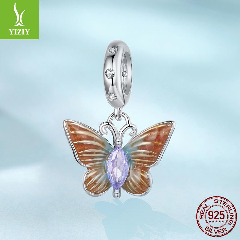 Mori Small Fresh S925 Sterling Silver Butterfly Pendant Charm Smart Insect Diy Beaded Accessories