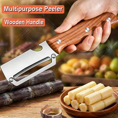 Stainless Steel Vegetable Peeler with Wooden Handle Planer 2 IN 1 Bottle Opener Fruit Peeler Sugarcane Potato Fruit Cutter Tools