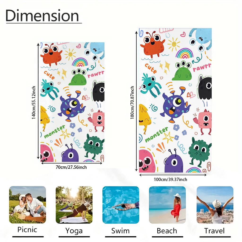 1Pc Cartoon Mini Monster Beach Towel Large Towel Super Absorbent Suitable For Beach Vacation Pool Summer Gift For Children