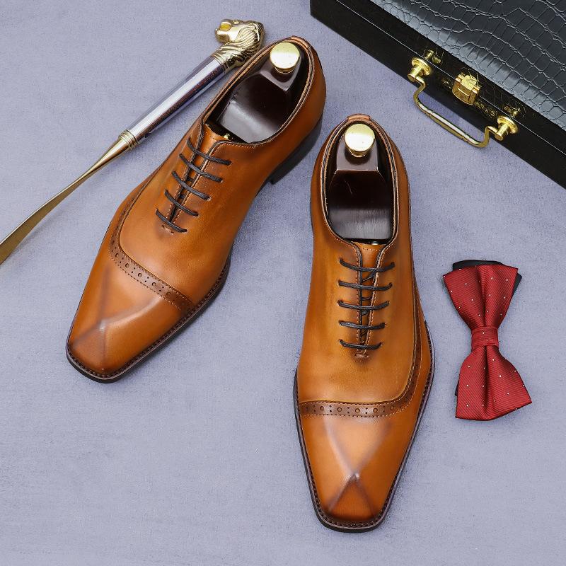 Leather Shoes Men's Business Dress Leather Diamond Stone British Casual Engraved Men's Shoes