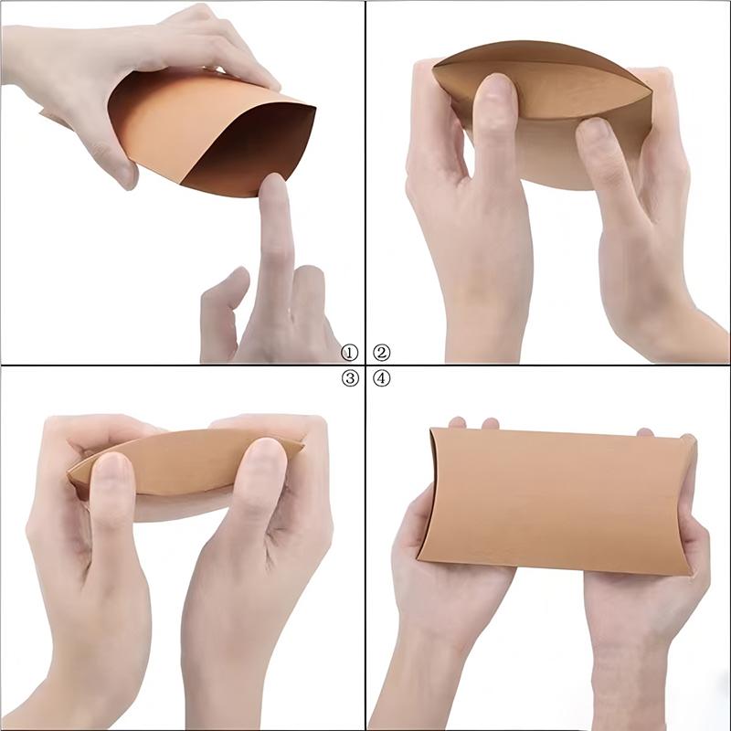 50/100 Stück Kraftpapier Kissen Süßigkeitenbox Faltbare Geschenkbox Dankeschön Leckerli-Boxen für Hochzeit Babyparty Geburtstagsfeier Zubehör