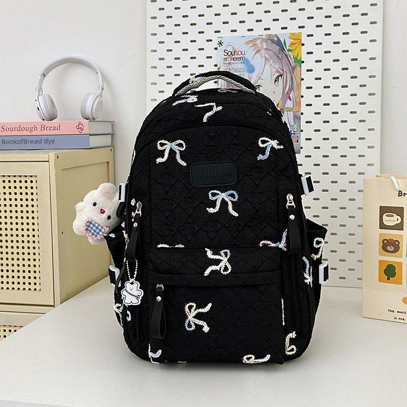 

Junior High School Student Minimalist Easiest for Match Preppy Style Ins Style High School Student Grade 3-6 Primary School Student Cute Backpack Black backpack + bib rabbit